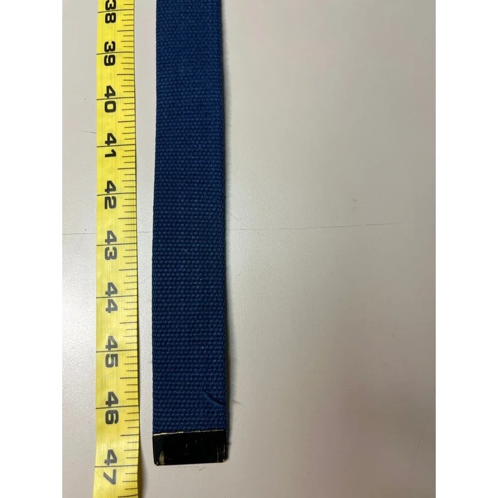 Vintage Merit Solid Brass Anchor Crest Web Belt Blue Canvas USA Made Military